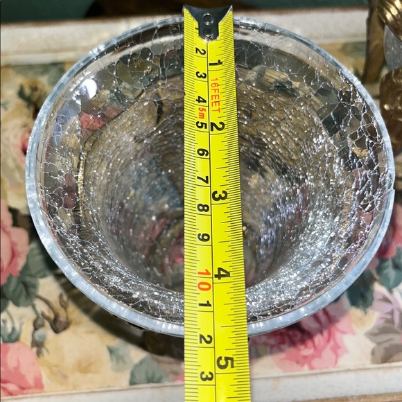 Vintage Brass Pedestal Celestial Sun Votive Candle Holder Stand Crackle Glass - Picture 8 of 9